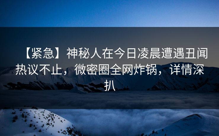 【紧急】神秘人在今日凌晨遭遇丑闻热议不止，微密圈全网炸锅，详情深扒