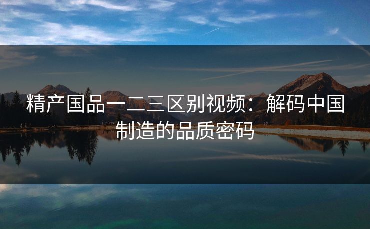 精产国品一二三区别视频：解码中国制造的品质密码