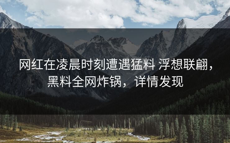 网红在凌晨时刻遭遇猛料 浮想联翩，黑料全网炸锅，详情发现