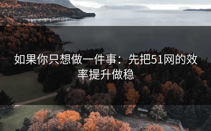如果你只想做一件事:先把51网的效率提升做稳 如果你只想做一件事:先把51网的效率提升做稳